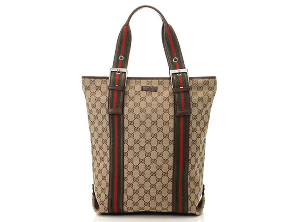 Gucci bag shoulder tote webbing GG brown canvas calfskin